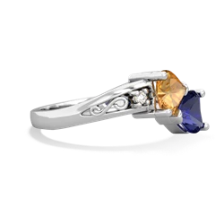 Citrine Snuggling Hearts 14K White Gold ring R2178