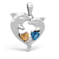 Citrine Dolphin Heart 14K White Gold pendant P5820