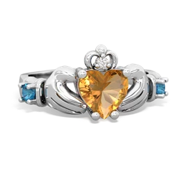 Citrine Claddagh Keepsake 14K White Gold ring R5245