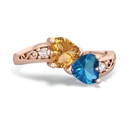 Citrine Snuggling Hearts 14K Rose Gold ring R2178