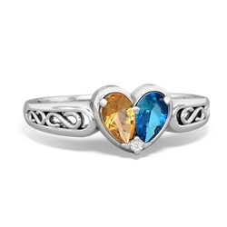 Citrine Filligree 'One Heart' 14K White Gold ring R5070