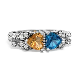 Citrine Diamond Butterflies 14K White Gold ring R5601