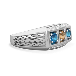 Citrine Three Stone Tire Tread Men's 14K White Gold ring R0520