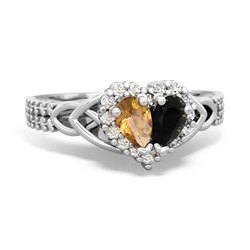 Citrine Celtic Knot Two Hearts As One 14K White Gold ring R2644HRT