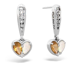 Citrine Filligree Heart 14K White Gold earrings E5070