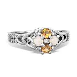 Citrine Celtic Knot Cluster Engagement 14K White Gold ring R26443RD