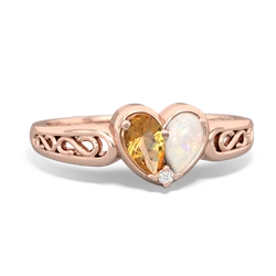 Citrine Filligree 'One Heart' 14K Rose Gold ring R5070