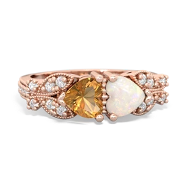 Citrine Diamond Butterflies 14K Rose Gold ring R5601