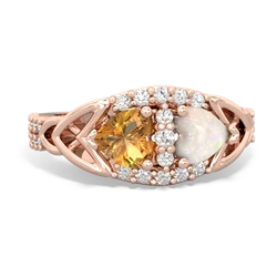 Citrine Sparkling Celtic Knot 14K Rose Gold ring R2645