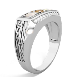 Citrine Three Stone Tire Tread Men's 14K White Gold ring R0520