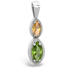 Citrine Antique-Style Halo 14K White Gold pendant P5700