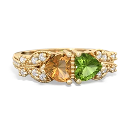 Citrine Diamond Butterflies 14K Yellow Gold ring R5601