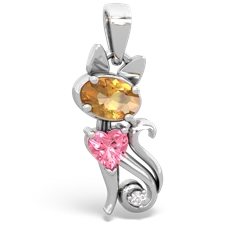 Citrine Kitten 14K White Gold pendant P5780