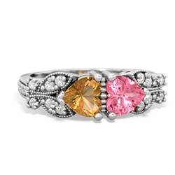 Citrine Diamond Butterflies 14K White Gold ring R5601