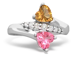 Citrine Heart To Heart 14K White Gold ring R2064