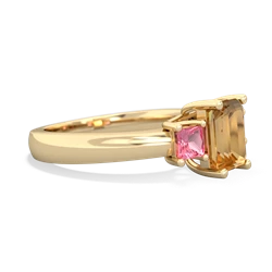 Citrine Three Stone Emerald-Cut Trellis 14K Yellow Gold ring R4021