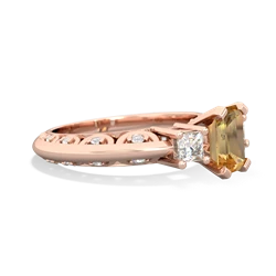 Citrine Art Deco Diamond 7X5 Emerald-Cut Engagement 14K Rose Gold ring R20017EM