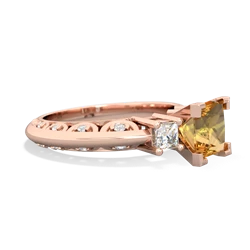 Citrine Art Deco Diamond Engagement 6Mm Princess 14K Rose Gold ring R2001