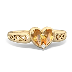 Citrine Filligree 'One Heart' 14K Yellow Gold ring R5070