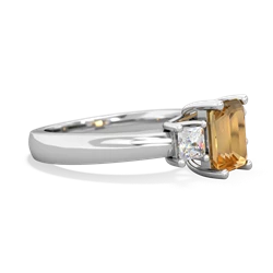 Citrine Diamond Three Stone Emerald-Cut Trellis 14K White Gold ring R4021