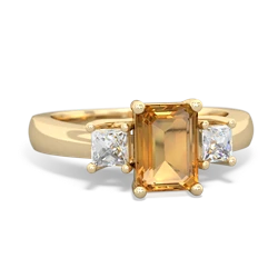 Citrine Diamond Three Stone Emerald-Cut Trellis 14K Yellow Gold ring R4021