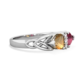 Citrine Celtic Knot Double Heart 14K White Gold ring R5040