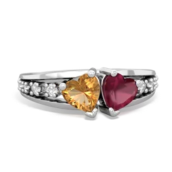 Citrine Heart To Heart 14K White Gold ring R3342