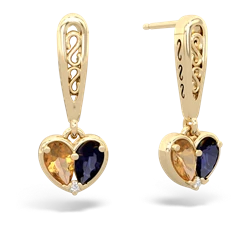 Citrine Filligree Heart 14K Yellow Gold earrings E5070