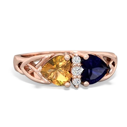 Citrine Celtic Knot Double Heart 14K Rose Gold ring R5040