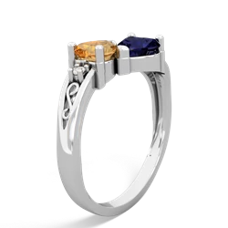 Citrine Snuggling Hearts 14K White Gold ring R2178