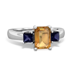 Citrine Three Stone Emerald-Cut Trellis 14K White Gold ring R4021