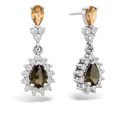 Citrine Halo Pear Dangle 14K White Gold earrings E1882