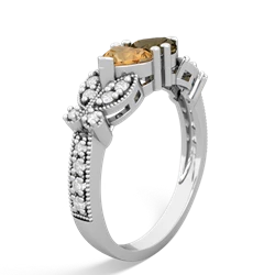 Citrine Diamond Butterflies 14K White Gold ring R5601