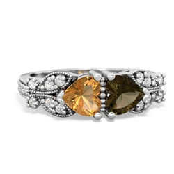 Citrine Diamond Butterflies 14K White Gold ring R5601