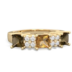 Citrine Three Stone Diamond Cluster 14K Yellow Gold ring R2592