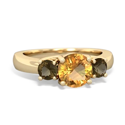 Citrine Three Stone Round Trellis 14K Yellow Gold ring R4018