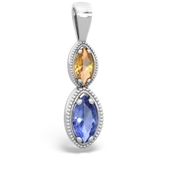 Citrine Antique-Style Halo 14K White Gold pendant P5700