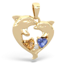 Citrine Dolphin Heart 14K Yellow Gold pendant P5820