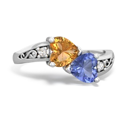 Citrine Snuggling Hearts 14K White Gold ring R2178