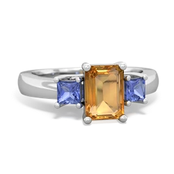 Citrine Three Stone Emerald-Cut Trellis 14K White Gold ring R4021