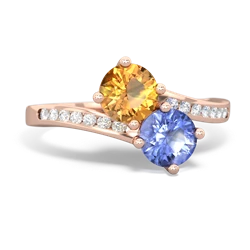 Citrine Channel Set Two Stone 14K Rose Gold ring R5303