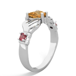 Citrine Claddagh Keepsake 14K White Gold ring R5245