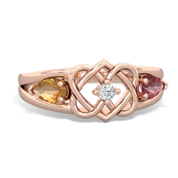 Citrine Hearts Intertwined 14K Rose Gold ring R5880