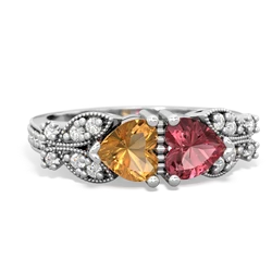 Citrine Diamond Butterflies 14K White Gold ring R5601