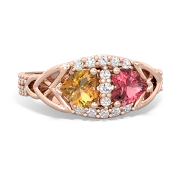 Citrine Sparkling Celtic Knot 14K Rose Gold ring R2645