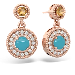 Citrine Halo Dangle 14K Rose Gold earrings E5319