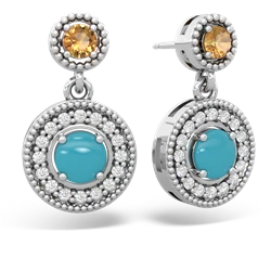 Citrine Halo Dangle 14K White Gold earrings E5319