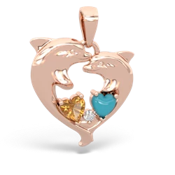 Citrine Dolphin Heart 14K Rose Gold pendant P5820