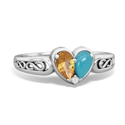 Citrine Filligree 'One Heart' 14K White Gold ring R5070