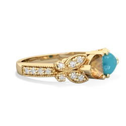 Citrine Diamond Butterflies 14K Yellow Gold ring R5601